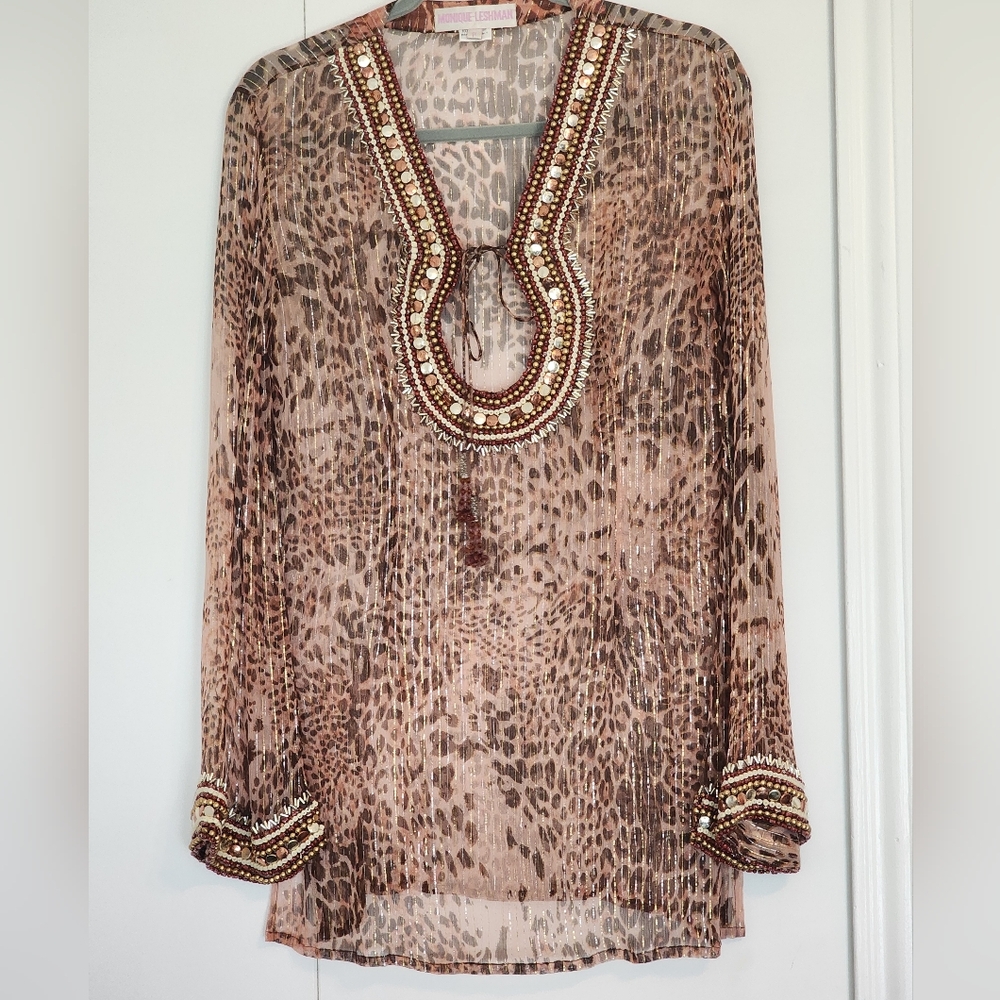 Monique Leshman Animal Print Beaded Tunic